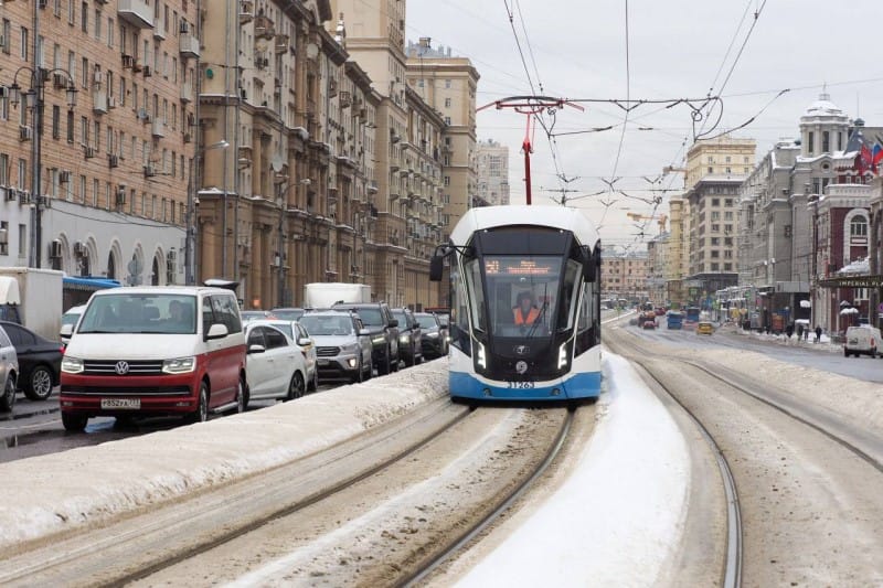 трамвай, дорога, зима, Фото из телеграм-канала Дептранса Москвы
